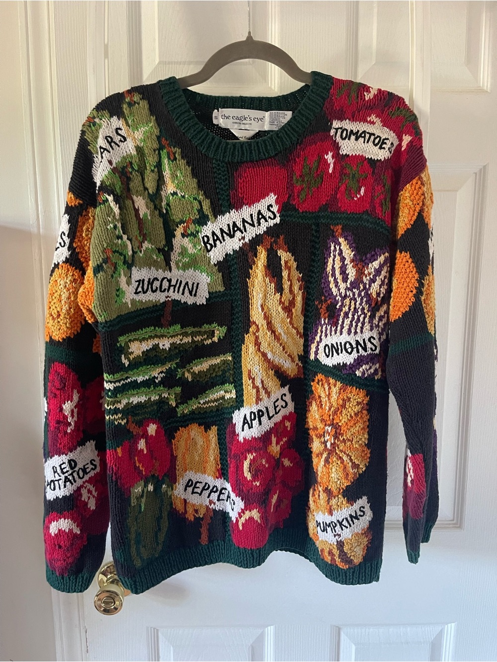 VTG 1993 The Eagle's Eye Hand Knit Farmer's Market Vegetable Produce Sweater S